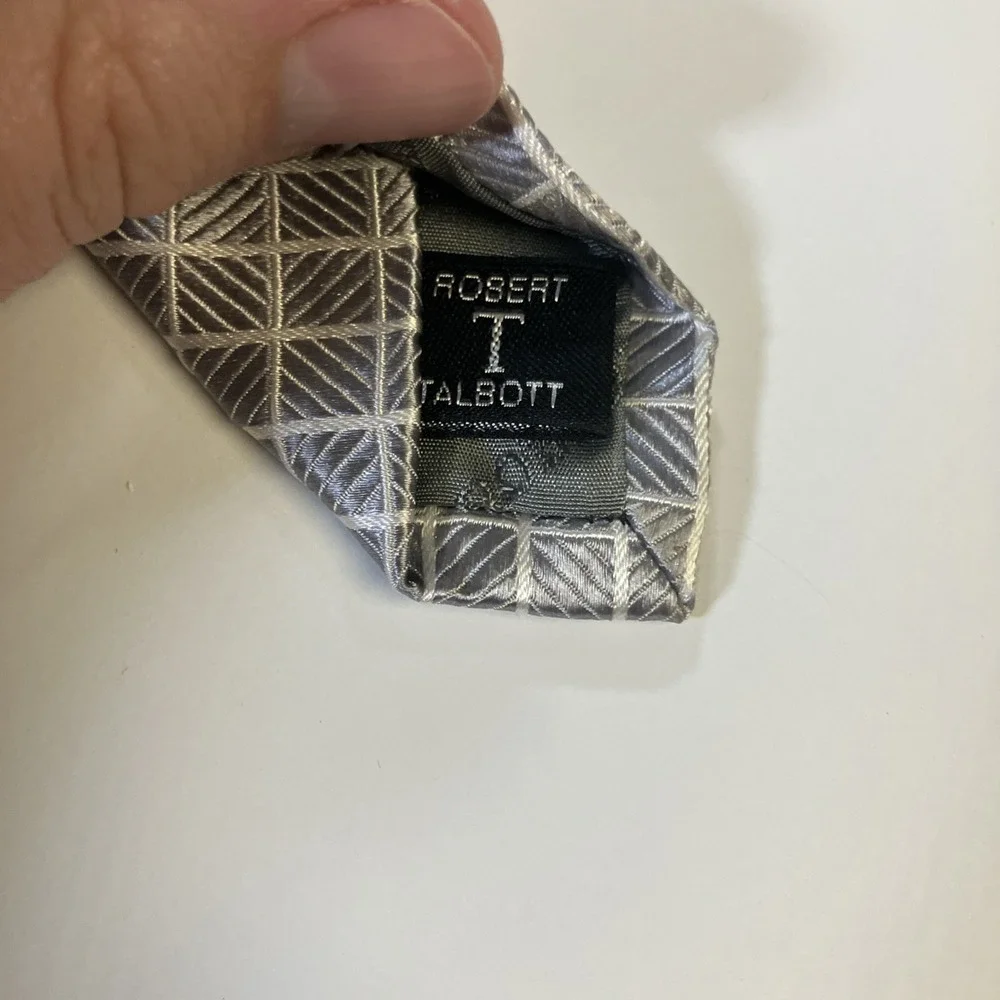 Robert Talbott Silver Diamond‎ Lattice Geometric Silk Necktie Made in USA